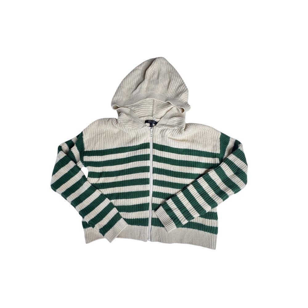 Witty Fox Women’s Small Knit Zip Hoodie – Cream w/ Green Stripes